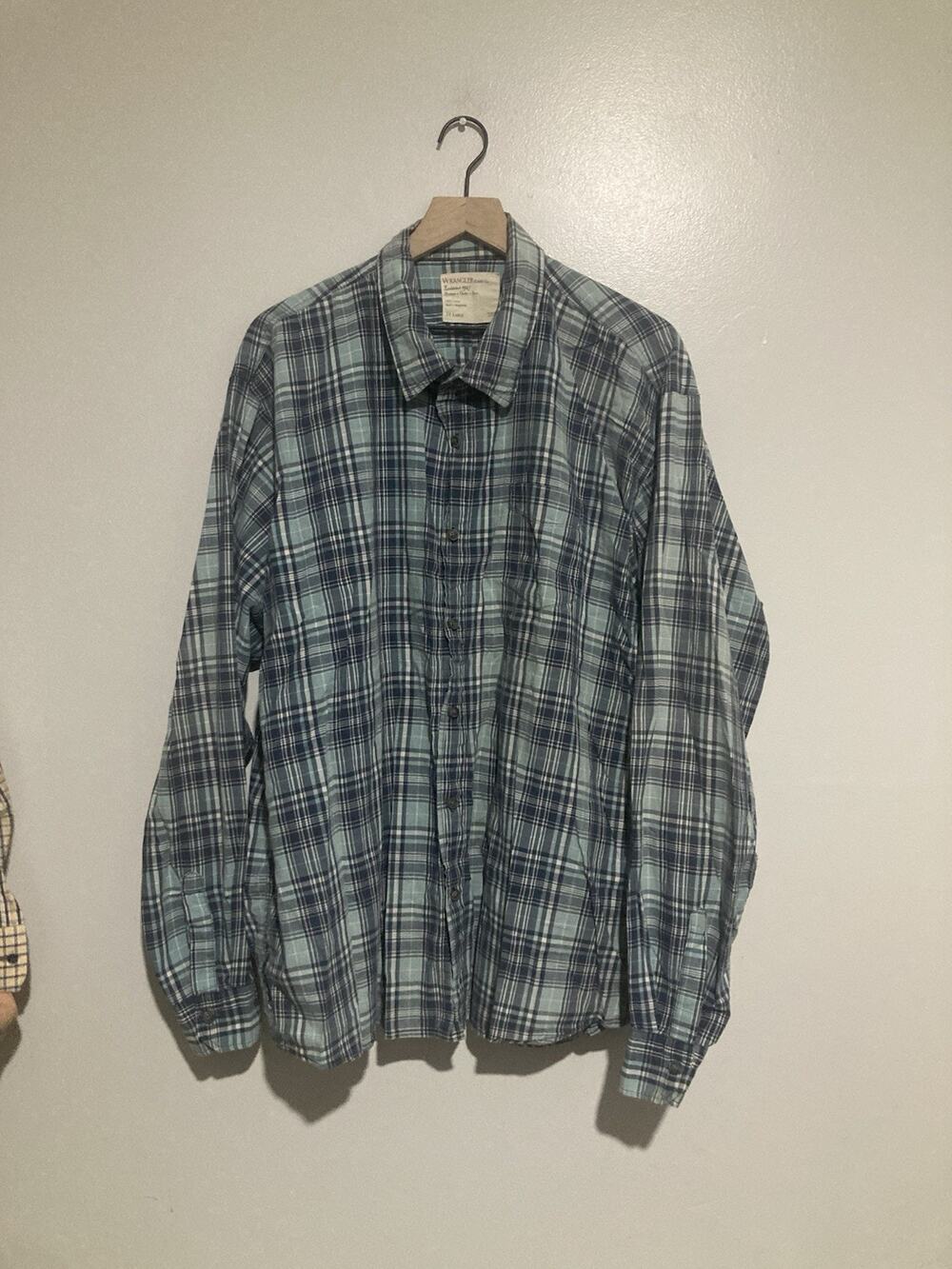 Vintage Wrangler Button Down Flannel 3XL Plaid Cowboy/Western Blue